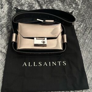 All Saints Shiny Silver Crossbody Bag